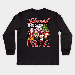 Blessed To Be Called Papa Christmas Buffalo Plaid Truck Kids Long Sleeve T-Shirt